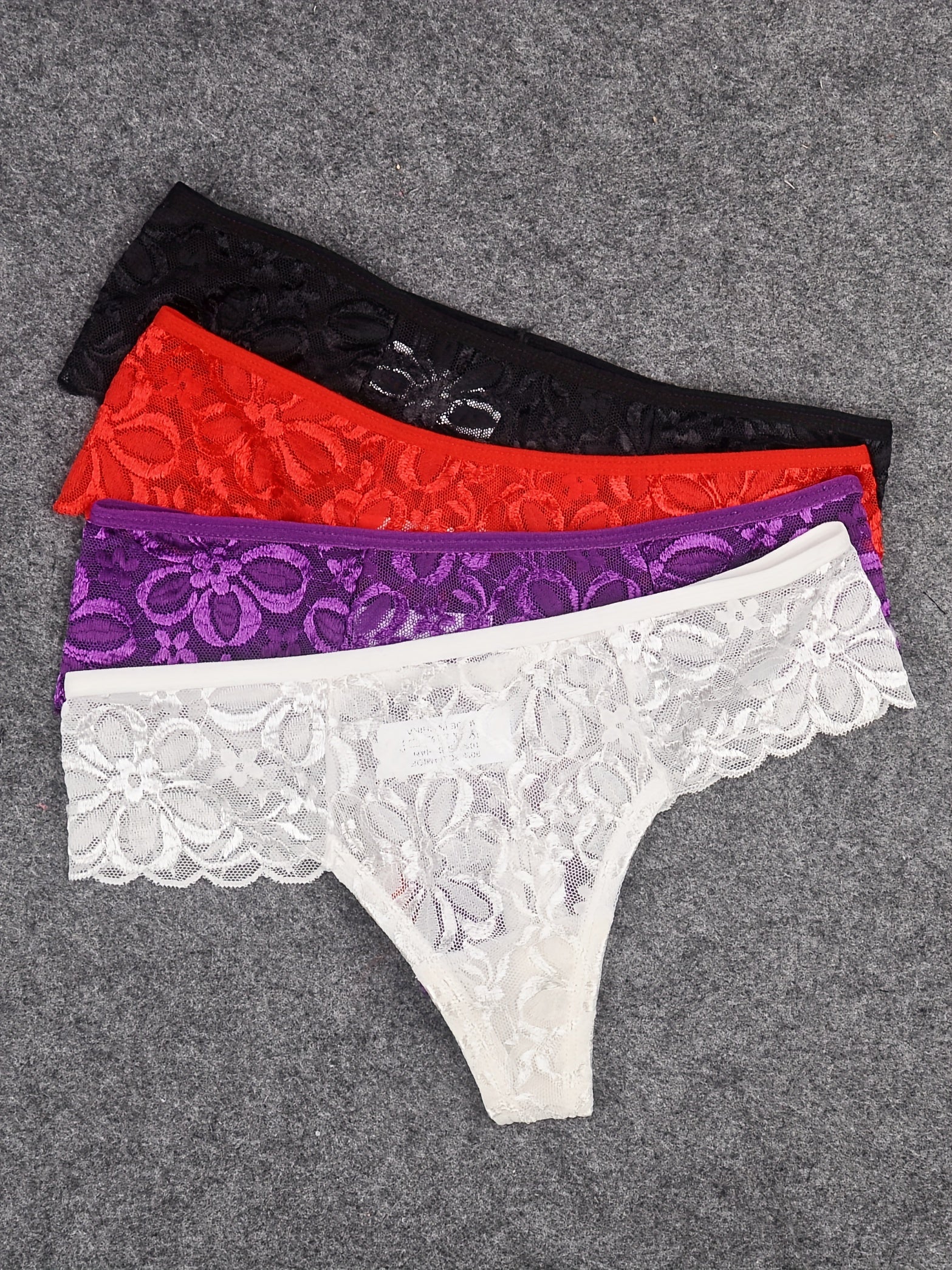 4pcs Floral Lace Thongs Soft & Comfy Stretch Panties Women's Lingerie