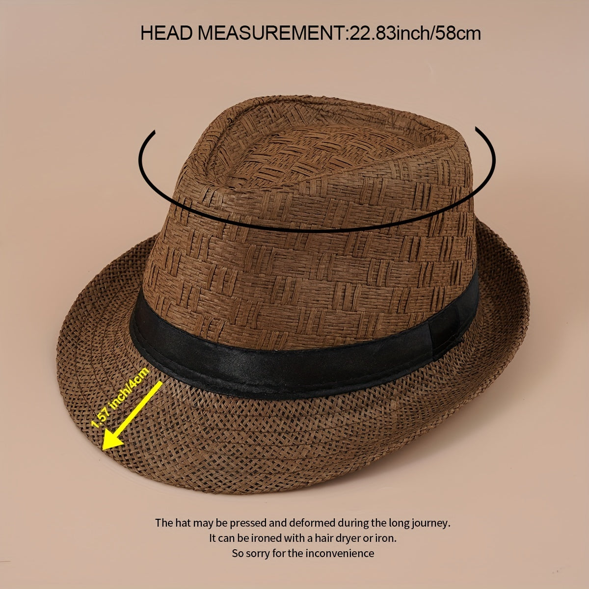 Vintage Fedora Cap Straw Sun Hat Lightweight Breathable Trilby Hats