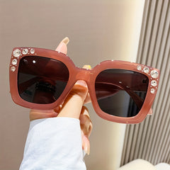 Y2K Square Jelly Sunglasses Rhinestone Decor Glasses UV400