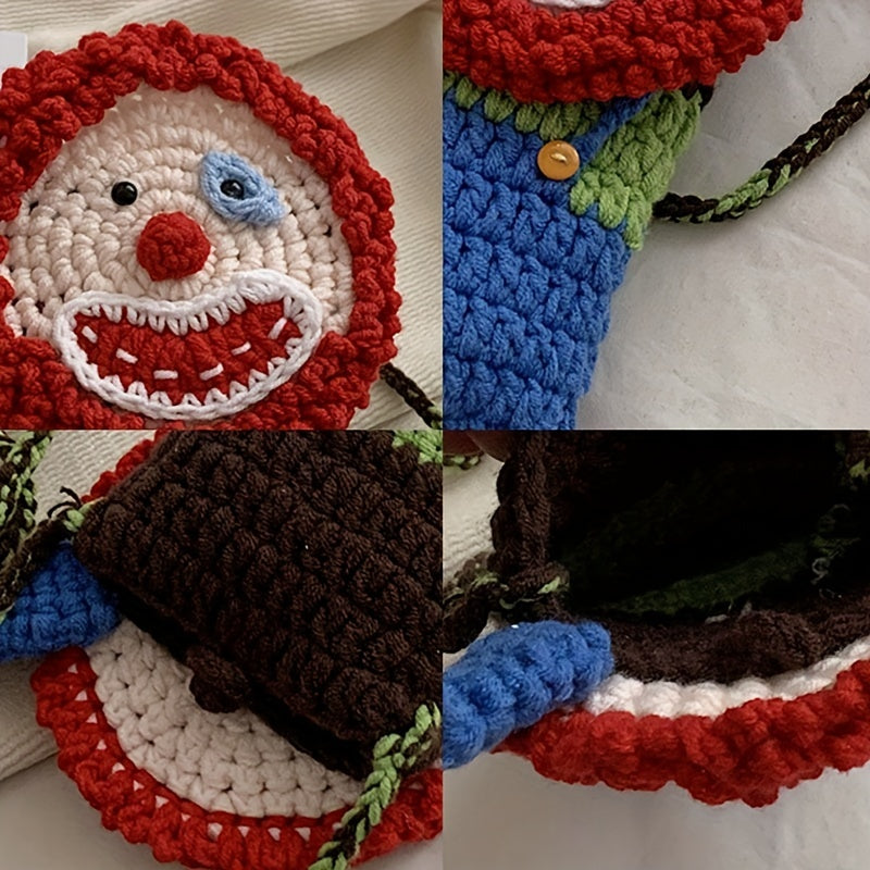 Clown Shaped Croche Bag Funny Cartoon Mini Knitted Crossbody Bag