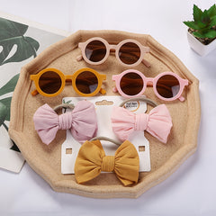 Girls Round Sunglasses & Bow Hair Tie Set Hair Accessories