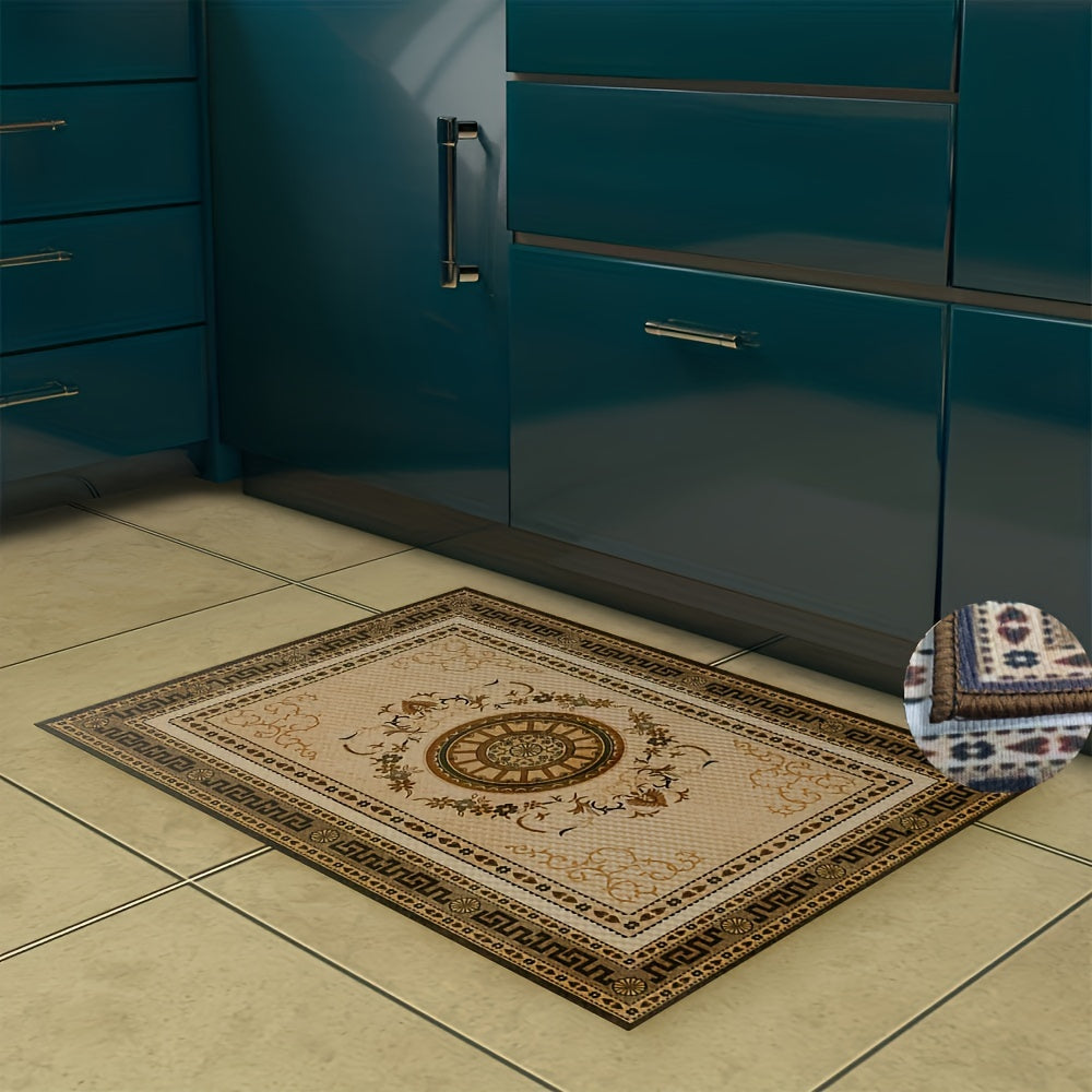 Golden Print Kitchen Rugs Non Slip Stain Resistant Waterproof