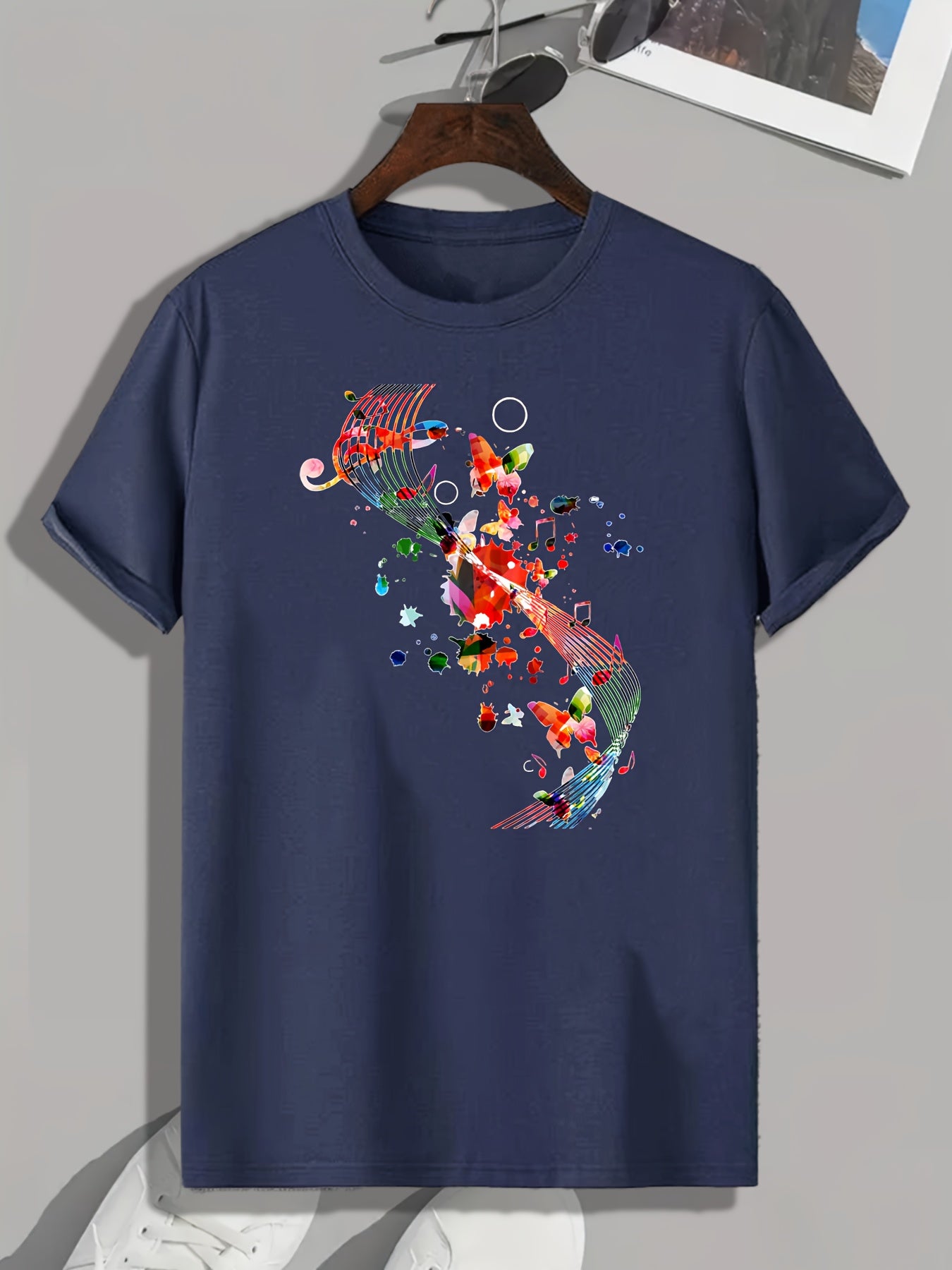 Music Elements Pattern Print Men's Comfy Sports T shirt Graphic Tee