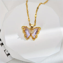Purple CZ Butterfly Necklace for Girls