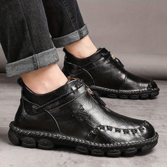 Men's Stitched Mid Top Zipper Boots Outdoor Shoes