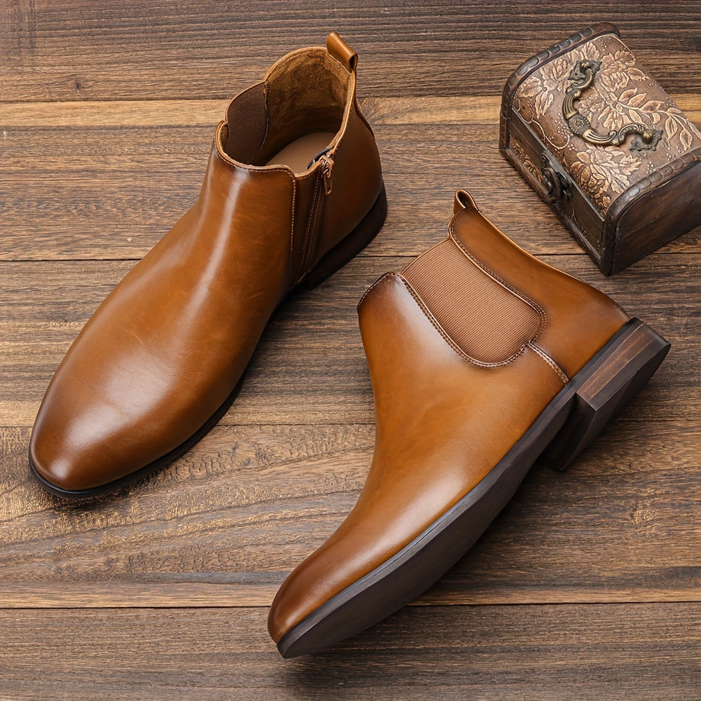 Men's Zipper Chelsea Boots Round Toe Ankle Boots