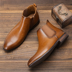 Men's Zipper Chelsea Boots Round Toe Ankle Boots
