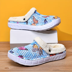Women's Colorful Butterfly Pattern Warm Hole Shoes Comfortable Slippers