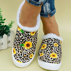 Women's Winter Sunflower Slip-On Sneakers Warm and Lightweight