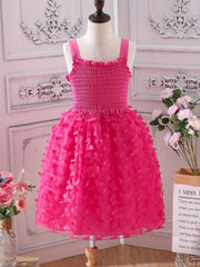 Butterfly Print Shirred Strappy Sundress for Girls