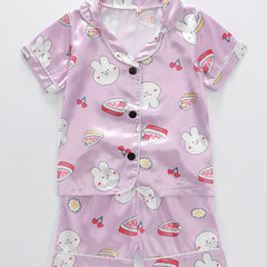 Toddler Girl's Cartoon Rabbit Satin Pajamas Set