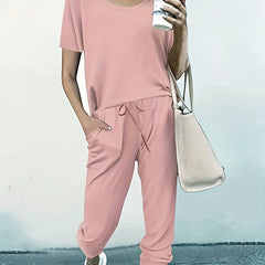 Solid Round Neck Tee & Joggers Set
