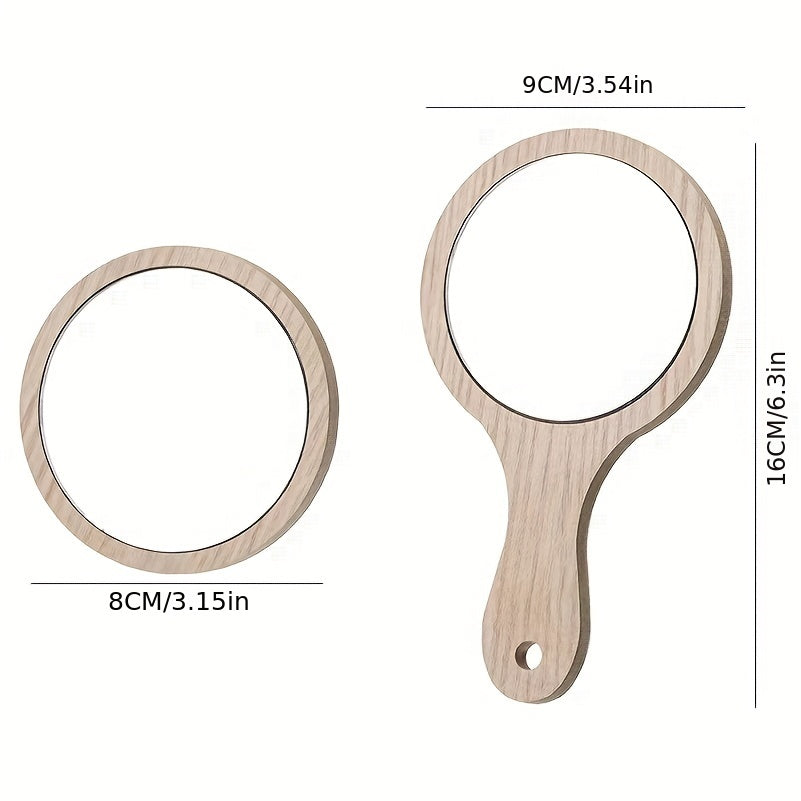 Handheld Cosmetic Mirror Beauty Salon Wooden Beauty Mirror