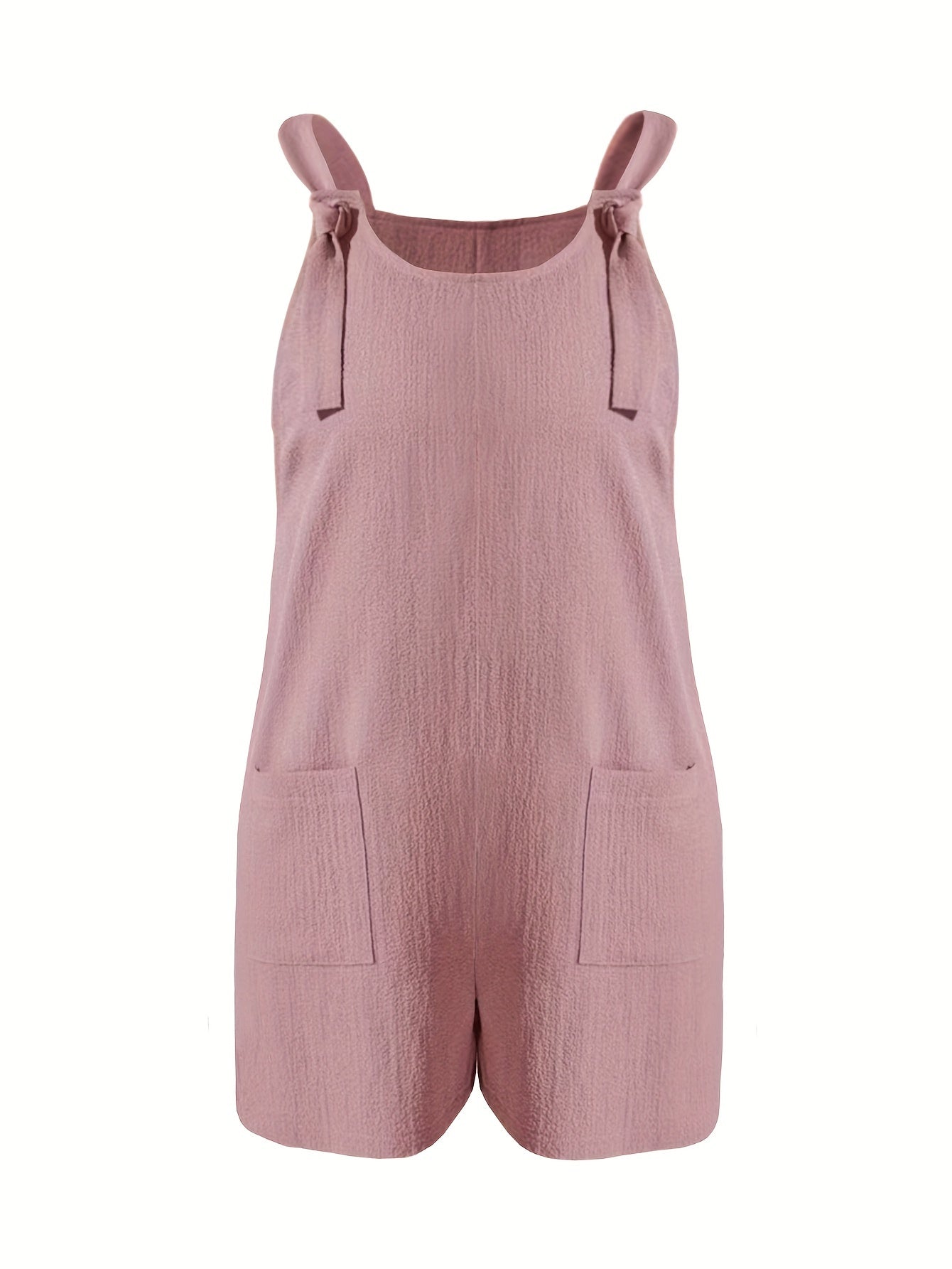 Solid Tie Shoulder Round Neck Romper Overalls