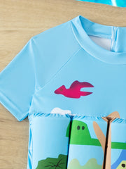 Boy's Sun Protection Swimsuit Cartoon Graphic One-piece Buoyancy Swimwear