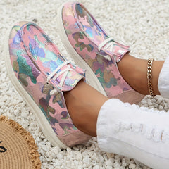 Women's Tie dye Sequins Loafers Slip On Low Flatform Shoes