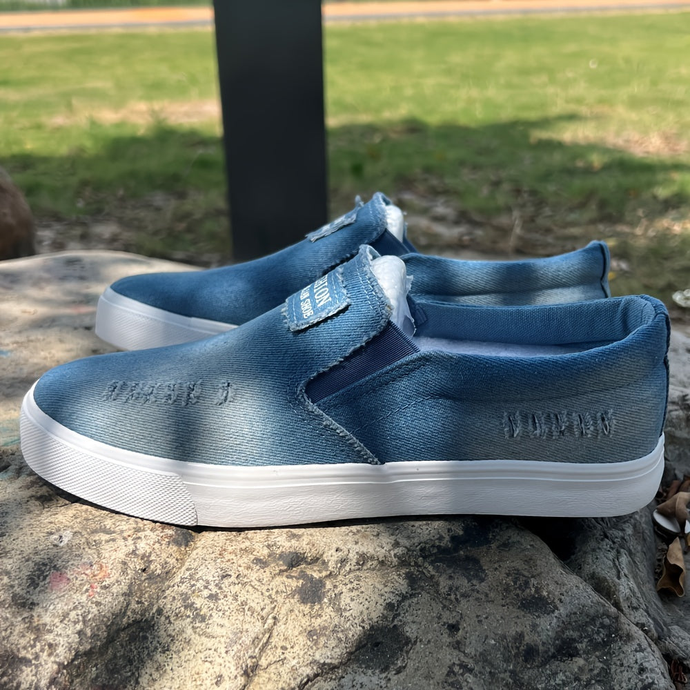 Men's Distressed Denim Slip-On Loafers Lightweight Breathable Walking Shoes