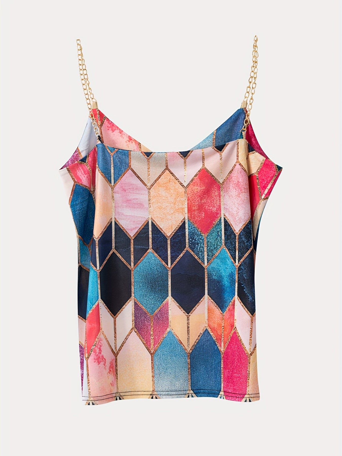 Gem Print Chain Strap Cami Top V Neck Sleeveless Cami Top