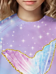 Mermaid Tail Print Short Sleeve T-shirt Kids Summer Sports Gift