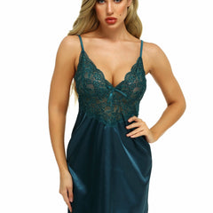 Sexy Contrast Lace Satin Nightgown