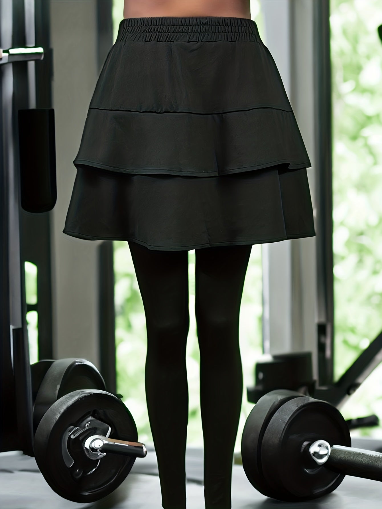 Casual Solid Leggings with Ruffle Skirt Sporty Skinny Leggings