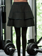 Casual Solid Leggings with Ruffle Skirt Sporty Skinny Leggings