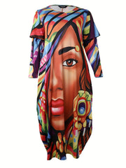 Cartoon Figure Long Sleeve Casual Dress