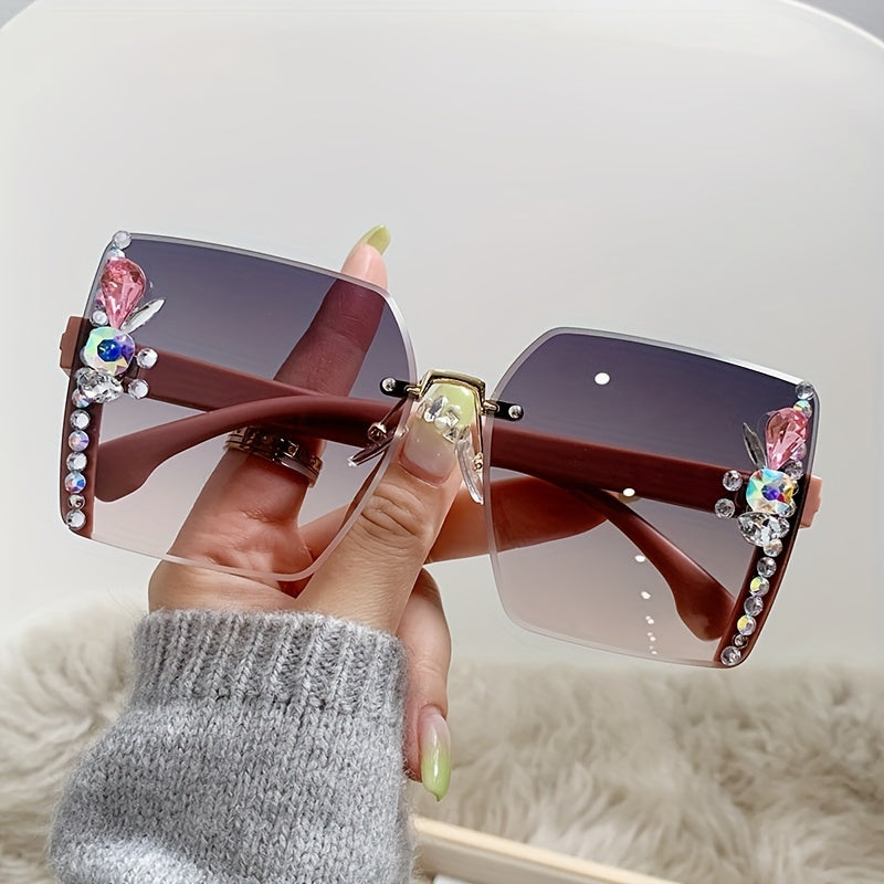 Oversized Rhinestone Sunglasses Gradient Sun Shades UV400