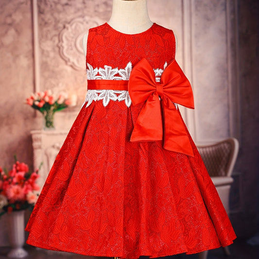 Flower Girls Wedding Outfit Bow Waisted Sleeveless Princess Dress