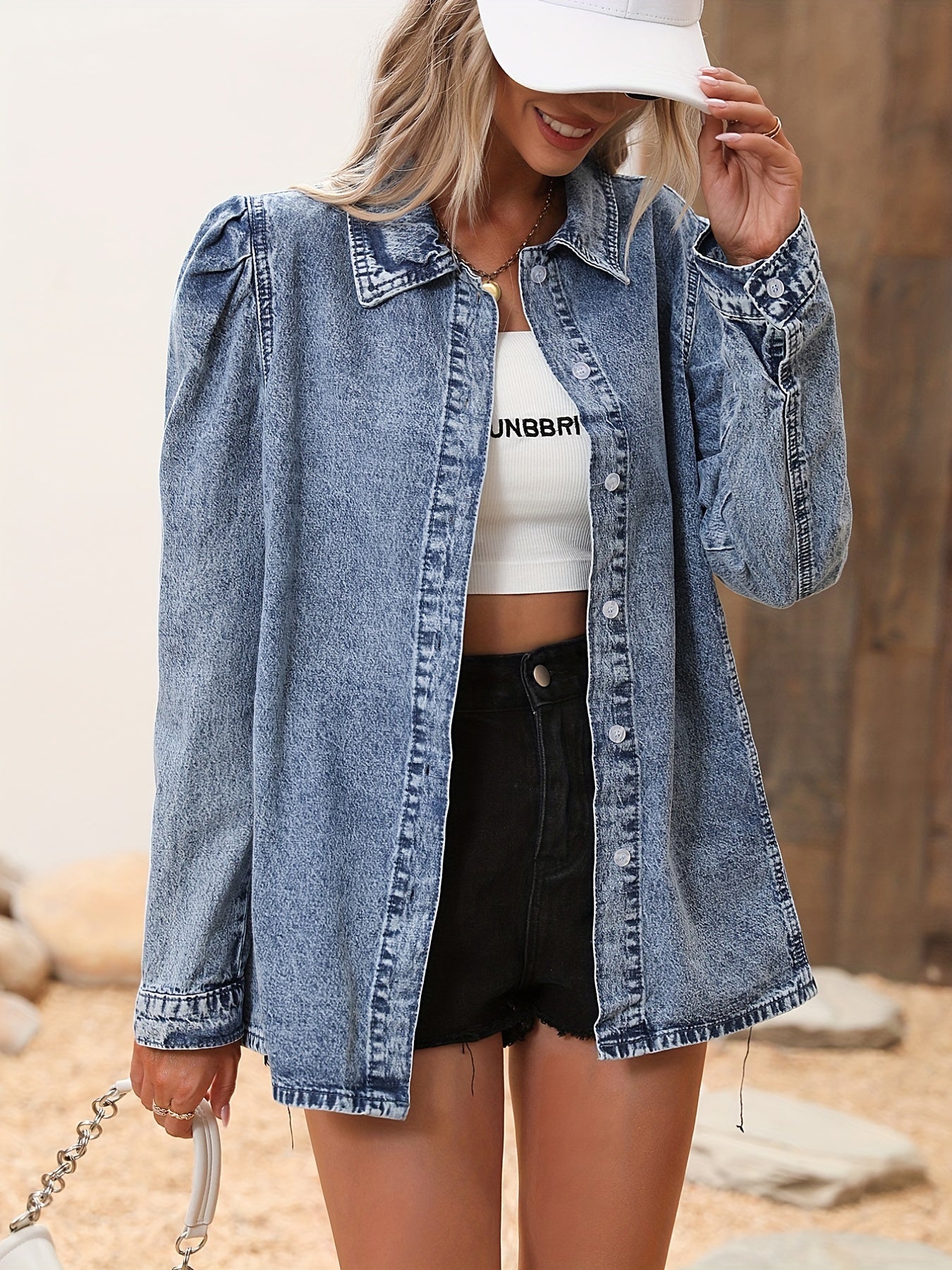 Denim Shirt Long Sleeve Button Casual Fit Lapel Women's Clothing