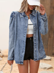 Denim Shirt Long Sleeve Button Casual Fit Lapel Women's Clothing