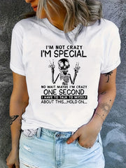 Halloween Skull & Letter Graphic Tee Crew Neck Casual Sports T shirts