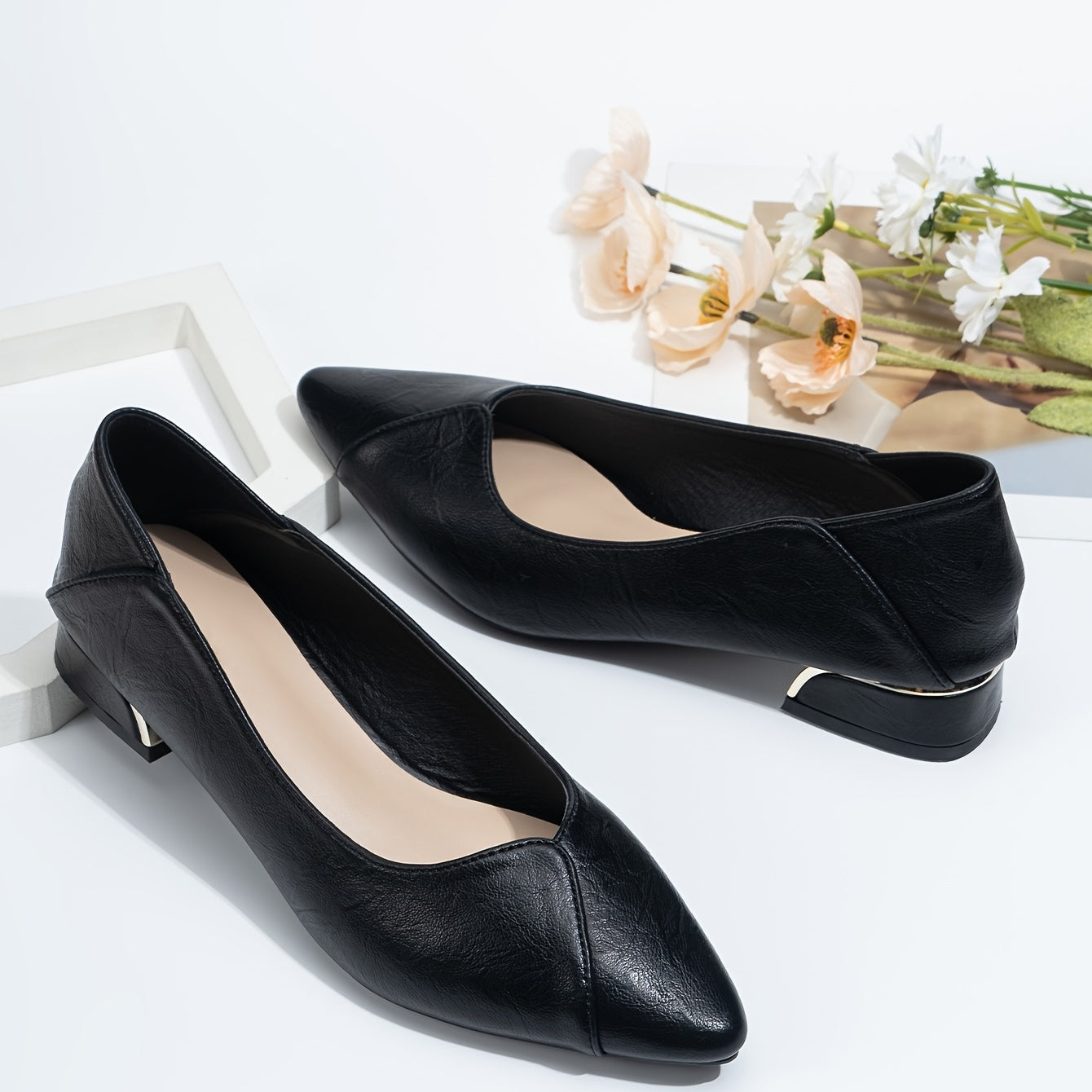 Women's Chunky Low Heel Slip On Pointed Toe Shoes Lightweight