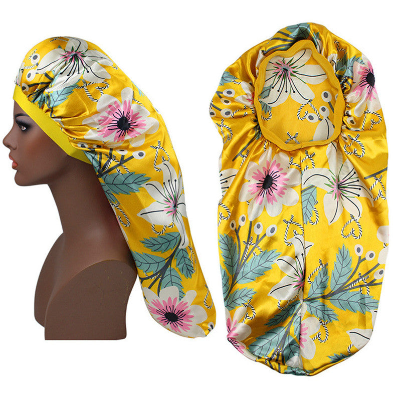 Silk Long Hair Wrap Printed Bonnet Sleep Cap