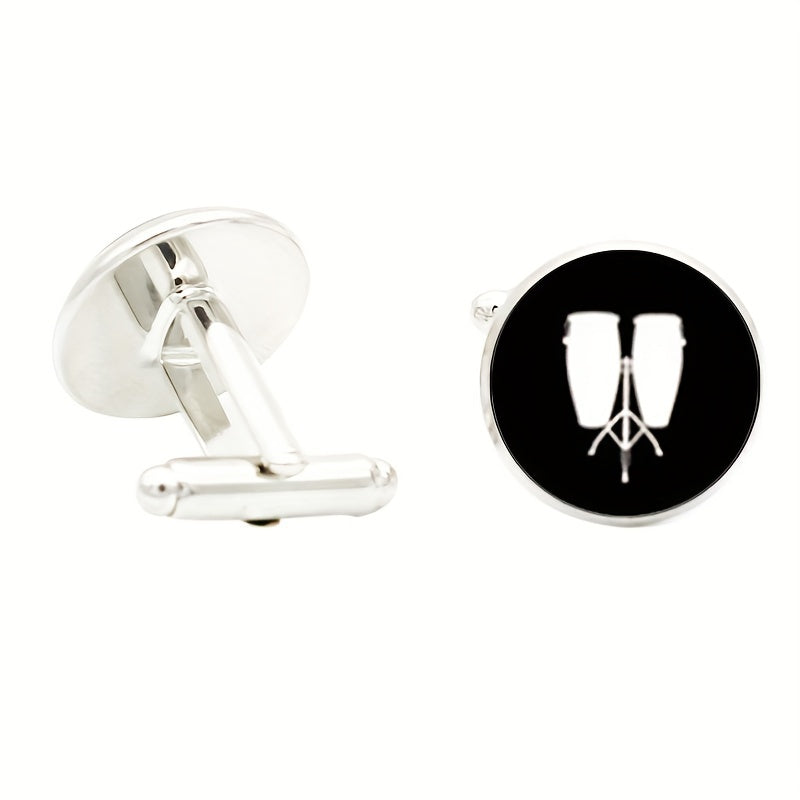 Musical Instrument Glass Gem Cufflinks Accordion Violin Piano Cuff Link