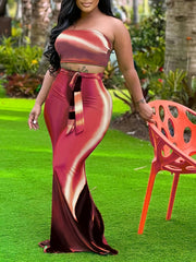 Tie Dye Two piece Skirt Set Crop Tube Top & Slim Skirt Outfit Women
