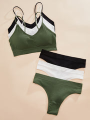 3 Sets Soft Wireless Bra & Thong Lingerie Women's Underwear