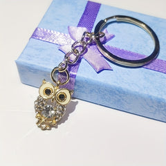 Rhinestone Owl Keychain Bag Charm Customizable Gift