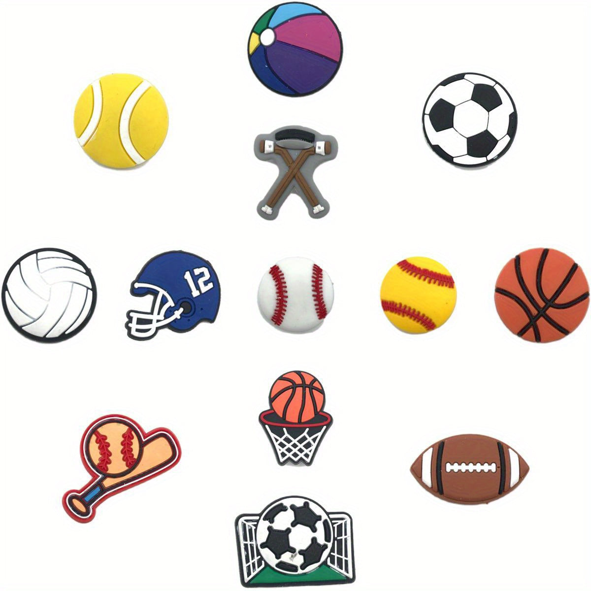 13pcs Sports Themed Shoe Charms for DIY Shoes, Kids Boys Girls Teens Men Women