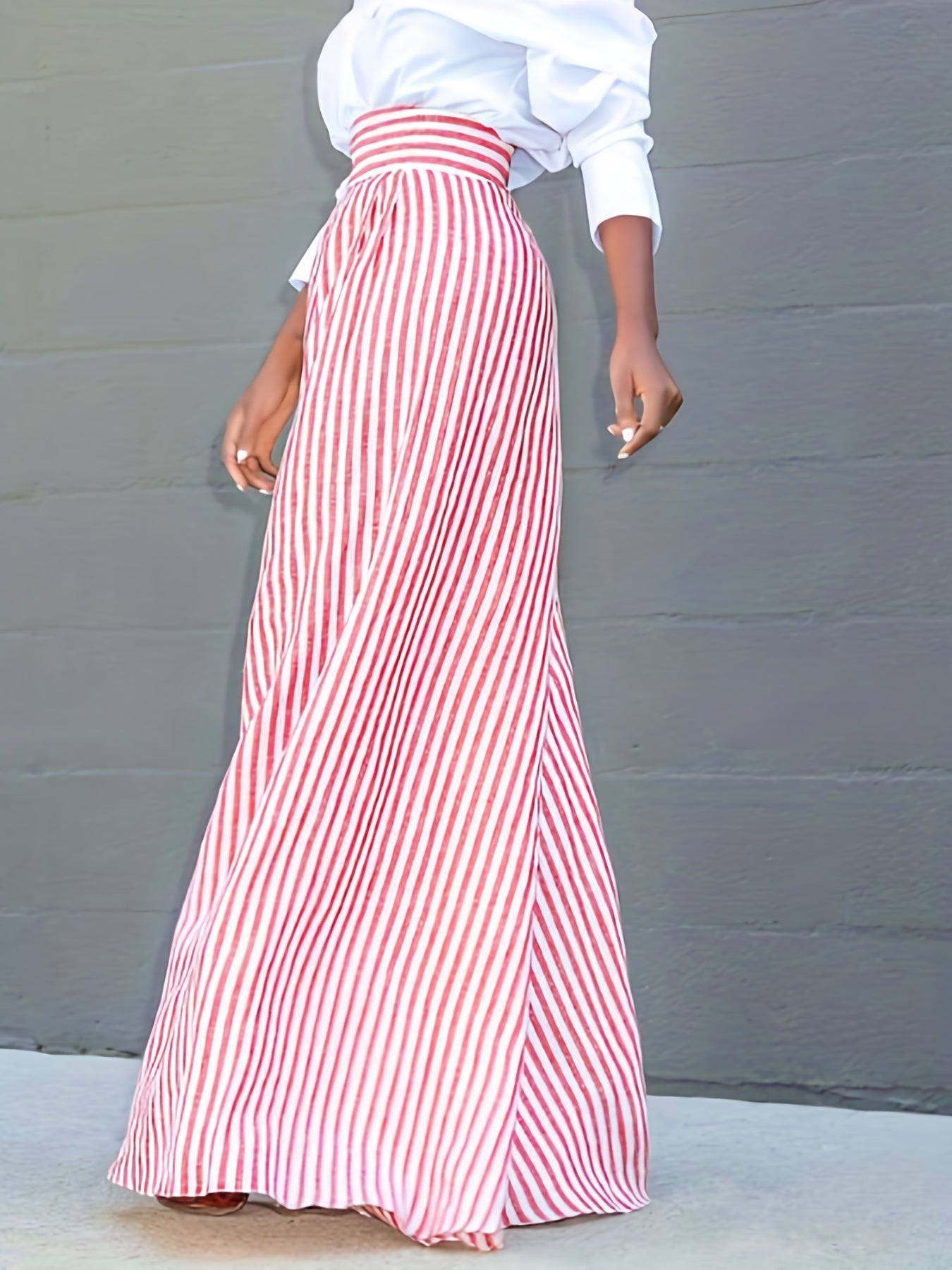 Stripe Print High Rise Wide Leg Trousers