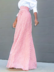 Stripe Print High Rise Wide Leg Trousers