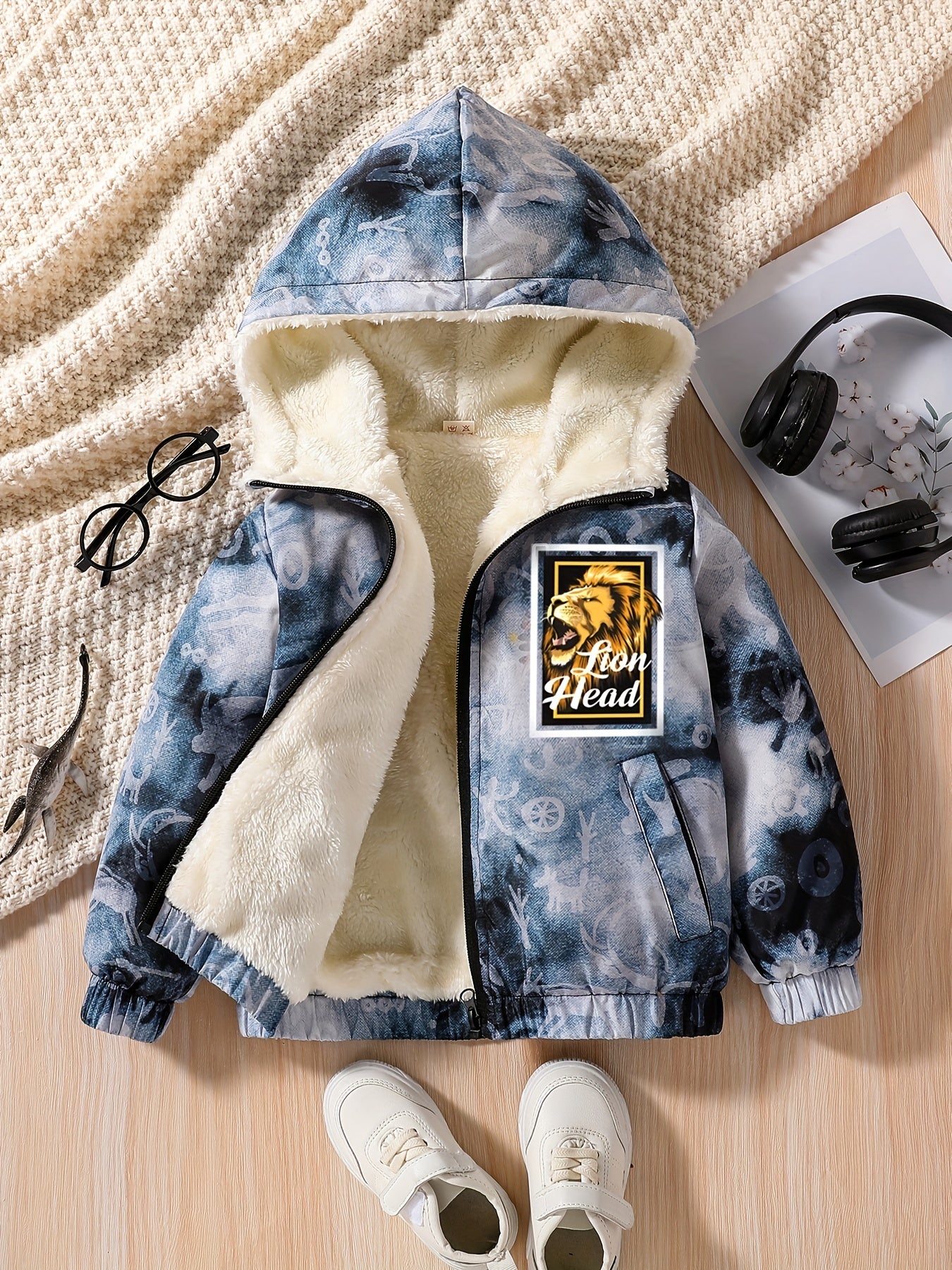 Boy's Tie Dye Lion Print Hooded Jacket
