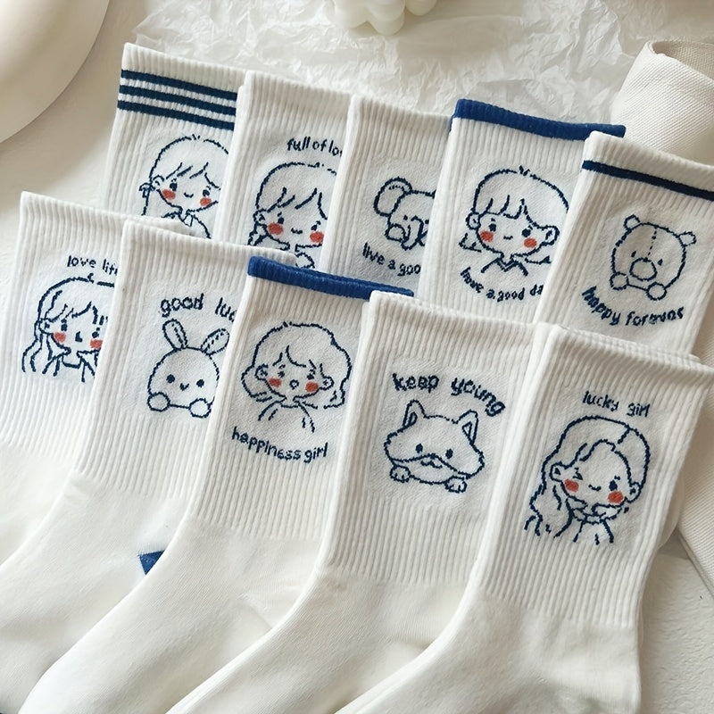 10 Pairs Cartoon Pattern Socks for Women