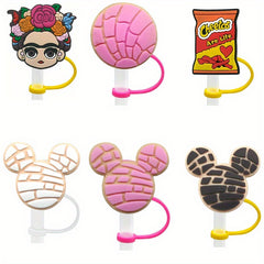 6pcs Silicone Straw Cap Cartoon Series Cup Decoration