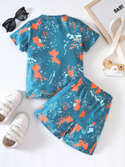 Boy's Cartoon & Smile Graphics 2PC Short Sleeve T Shirt & Shorts Set