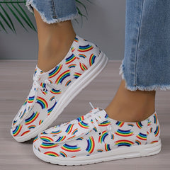 Women's Rainbow Canvas Loafers Lace Up Shoes
