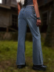 Butterfly Embroidery Flare Leg Jeans Bell Bottoms Denim Pants