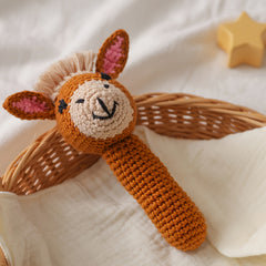Little Donkey Rattle Toy Soft and Safe Playmate for Toddlers Brown Bell Toy
