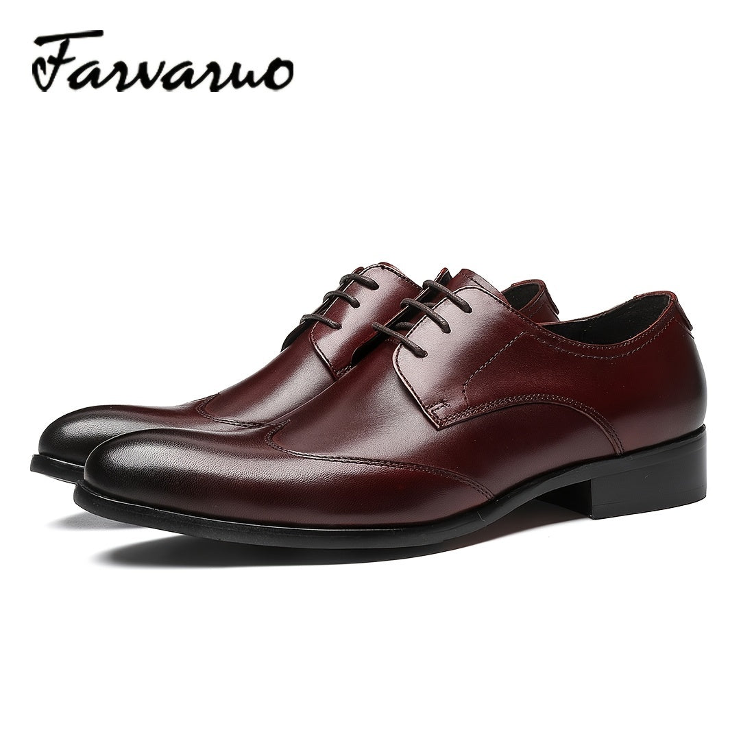 FARWARWO Men's Wingtip Leather Oxford Shoes Pointed Toe Formal Dress Shoes