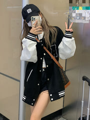 Varsity Letterman Jacket Button Up Women's Streetwear
